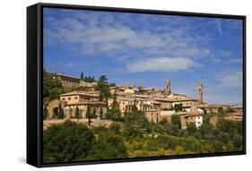 Italy, Tuscany, Montalcino. The hill town of Montalcino as seen from below.-Julie Eggers-Framed Stretched Canvas