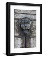 Italy, Tuscany, Montepulciano. Carving of a lions head on a stone building.-Julie Eggers-Framed Photographic Print