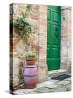 Italy, Tuscany, Monticchiello. Bright Green Door-Julie Eggers-Stretched Canvas