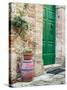 Italy, Tuscany, Monticchiello. Bright Green Door-Julie Eggers-Stretched Canvas