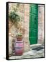 Italy, Tuscany, Monticchiello. Bright Green Door-Julie Eggers-Framed Stretched Canvas