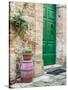 Italy, Tuscany, Monticchiello. Bright Green Door-Julie Eggers-Stretched Canvas