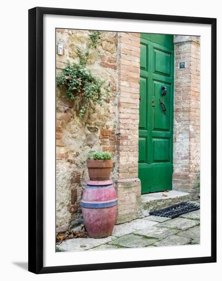 Italy, Tuscany, Monticchiello. Bright Green Door-Julie Eggers-Framed Premium Photographic Print