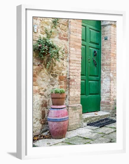 Italy, Tuscany, Monticchiello. Bright Green Door-Julie Eggers-Framed Premium Photographic Print