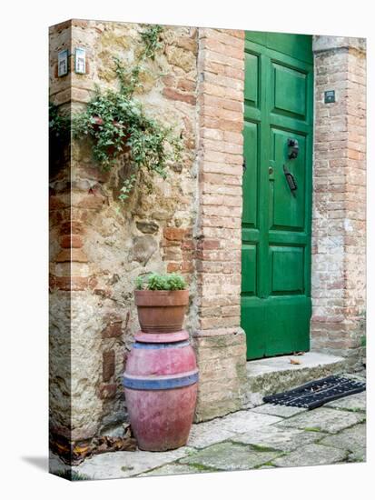 Italy, Tuscany, Monticchiello. Bright Green Door-Julie Eggers-Stretched Canvas