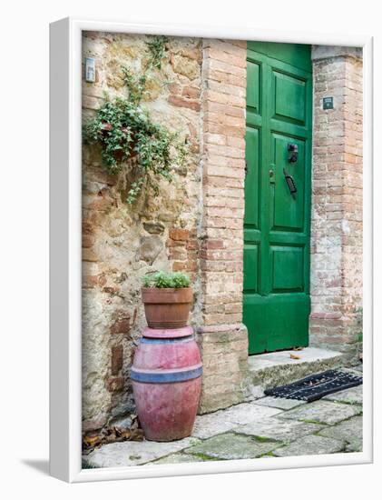 Italy, Tuscany, Monticchiello. Bright Green Door-Julie Eggers-Framed Photographic Print