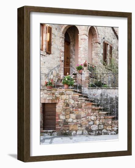 Italy, Tuscany, Monticchiello. House on a Lane in a Medieval Village-Julie Eggers-Framed Photographic Print