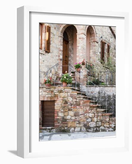 Italy, Tuscany, Monticchiello. House on a Lane in a Medieval Village-Julie Eggers-Framed Photographic Print