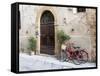 Italy, Tuscany, Pienza. Bicycles Parked Along the Streets of Pienza-Julie Eggers-Framed Stretched Canvas
