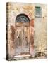 Italy, Tuscany, Pienza. Old wooden door along the streets.-Julie Eggers-Stretched Canvas