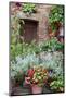 Italy, Tuscany, Pienza. Potted plants in the corner of a street in the town of Pienza.-Julie Eggers-Mounted Photographic Print