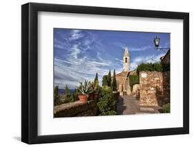 Italy, Tuscany, Pienza. The bell tower of the Duomo Santa Maria Assunta Cathedral.-Julie Eggers-Framed Photographic Print