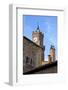Italy, Tuscany, Pienza. The town hall clock tower in the town of Pienza.-Julie Eggers-Framed Photographic Print