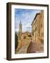 Italy, Tuscany, Pienza. Walkway leading to the bell tower of the Pienza cathedral.-Julie Eggers-Framed Photographic Print