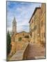 Italy, Tuscany, Pienza. Walkway leading to the bell tower of the Pienza cathedral.-Julie Eggers-Mounted Photographic Print