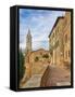 Italy, Tuscany, Pienza. Walkway leading to the bell tower of the Pienza cathedral.-Julie Eggers-Framed Stretched Canvas