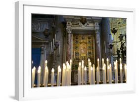 Italy, Tuscany, Pisa, Piazza Dei Miracoli. Inside the Duomo, Electric Candles and Painting-Michele Molinari-Framed Photographic Print