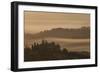 Italy, Tuscany, San Gimignano, farmhouses on ridges with fog at dawn.-Merrill Images-Framed Photographic Print