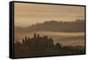 Italy, Tuscany, San Gimignano, farmhouses on ridges with fog at dawn.-Merrill Images-Framed Stretched Canvas