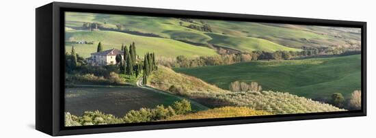 Italy, Tuscany, San Quirico Dorcia. Scenic View of Il Belvedere House-Julie Eggers-Framed Stretched Canvas