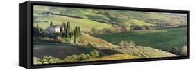 Italy, Tuscany, San Quirico Dorcia. Scenic View of Il Belvedere House-Julie Eggers-Framed Stretched Canvas