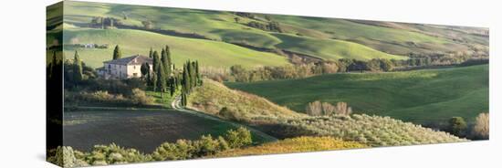 Italy, Tuscany, San Quirico Dorcia. Scenic View of Il Belvedere House-Julie Eggers-Stretched Canvas