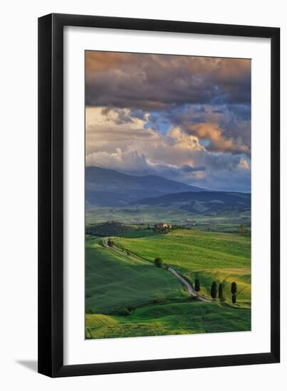 Italy, Tuscany, Siena District, Orcia Valley, Country Road Near Pienza.-Francesco Iacobelli-Framed Photographic Print