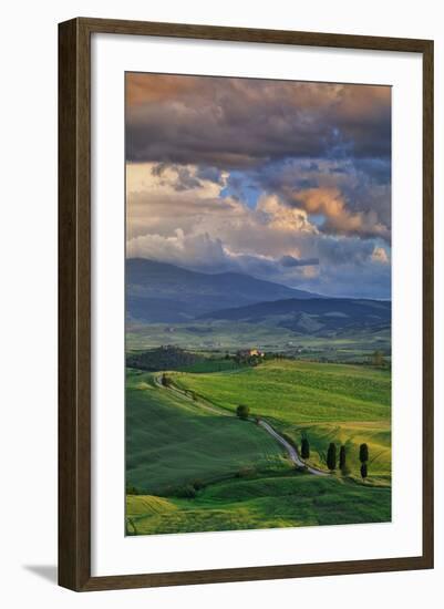 Italy, Tuscany, Siena District, Orcia Valley, Country Road Near Pienza.-Francesco Iacobelli-Framed Photographic Print