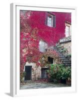 Italy, Tuscany, Volpaia. Red Ivy Covering the Walls of the Buildings-Julie Eggers-Framed Premium Photographic Print
