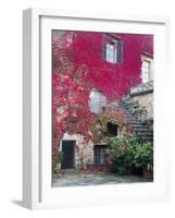 Italy, Tuscany, Volpaia. Red Ivy Covering the Walls of the Buildings-Julie Eggers-Framed Photographic Print