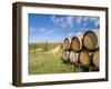 Italy, Tuscany. Wine barrels in a vineyard in Tuscany.-Julie Eggers-Framed Photographic Print