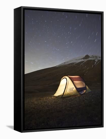 Italy, Umbria, Perugia District, Monti Sibillini Np, Norcia, Tent under the Star, Startrail with Po-Francesco Iacobelli-Framed Stretched Canvas