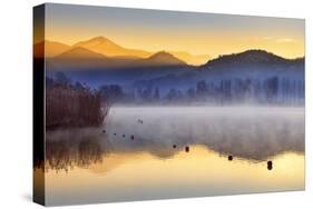 Italy, Umbria, Terni District, Piediluco Lake. Piediluco Village and Labro Village at Dawn.-Francesco Iacobelli-Stretched Canvas