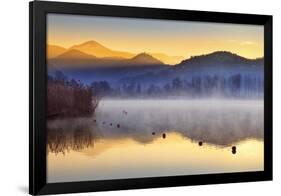 Italy, Umbria, Terni District, Piediluco Lake. Piediluco Village and Labro Village at Dawn.-Francesco Iacobelli-Framed Photographic Print