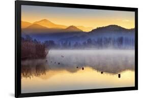 Italy, Umbria, Terni District, Piediluco Lake. Piediluco Village and Labro Village at Dawn.-Francesco Iacobelli-Framed Photographic Print