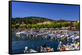 Italy, Veneto, Lake Garda, Garda, Harbour with Lakeside Promenade-Udo Siebig-Framed Stretched Canvas