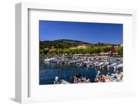 Italy, Veneto, Lake Garda, Garda, Harbour with Lakeside Promenade-Udo Siebig-Framed Photographic Print
