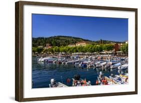Italy, Veneto, Lake Garda, Garda, Harbour with Lakeside Promenade-Udo Siebig-Framed Photographic Print