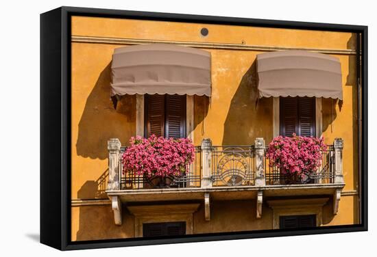 Italy, Veneto, Lake Garda, Garda, Lakeside Promenade, House Facade-Udo Siebig-Framed Stretched Canvas