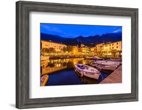 Italy, Veneto, Lake Garda, Malcesine, Harbour Against Monte Baldo-Udo Siebig-Framed Photographic Print