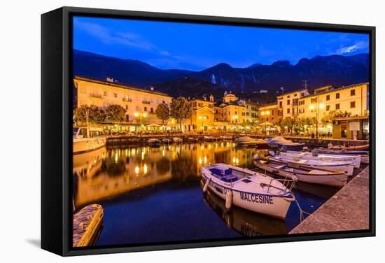 Italy, Veneto, Lake Garda, Malcesine, Harbour Against Monte Baldo-Udo Siebig-Framed Stretched Canvas