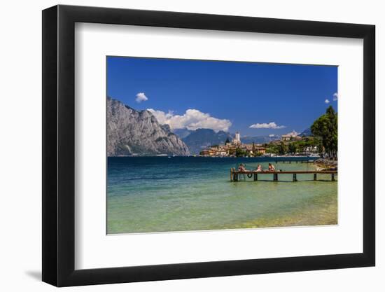 Italy, Veneto, Lake Garda, Malcesine, Townscape with Scaliger Castle-Udo Siebig-Framed Photographic Print