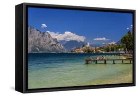 Italy, Veneto, Lake Garda, Malcesine, Townscape with Scaliger Castle-Udo Siebig-Framed Stretched Canvas