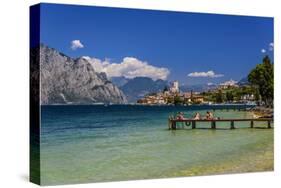 Italy, Veneto, Lake Garda, Malcesine, Townscape with Scaliger Castle-Udo Siebig-Stretched Canvas