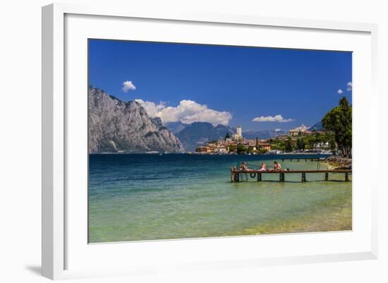 Italy, Veneto, Lake Garda, Malcesine, Townscape with Scaliger Castle-Udo Siebig-Framed Photographic Print