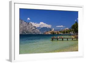 Italy, Veneto, Lake Garda, Malcesine, Townscape with Scaliger Castle-Udo Siebig-Framed Photographic Print