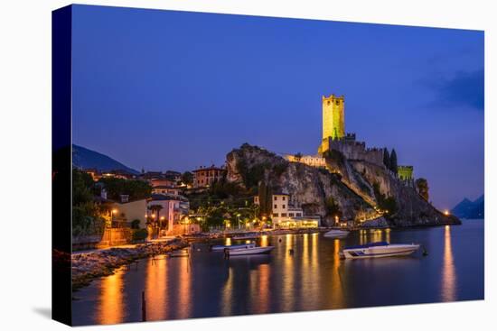 Italy, Veneto, Lake Garda, Malcesine, Townscape with Scaliger Castle-Udo Siebig-Stretched Canvas