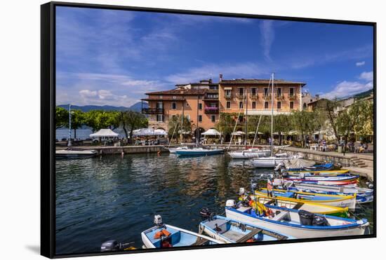 Italy, Veneto, Lake Garda, Torri Del Benaco, Harbour, Albergo Gardesana-Udo Siebig-Framed Stretched Canvas