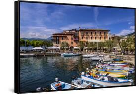 Italy, Veneto, Lake Garda, Torri Del Benaco, Harbour, Albergo Gardesana-Udo Siebig-Framed Stretched Canvas