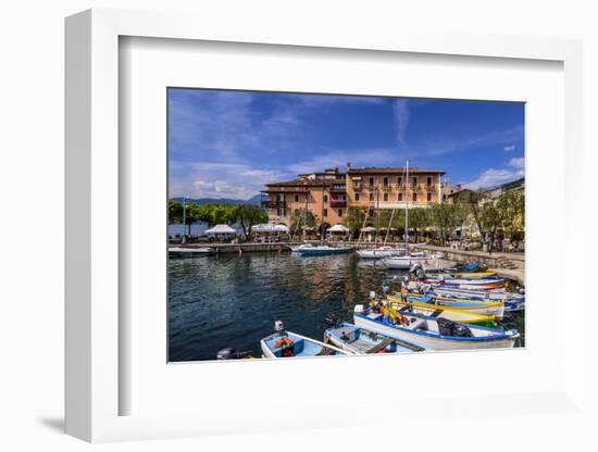 Italy, Veneto, Lake Garda, Torri Del Benaco, Harbour, Albergo Gardesana-Udo Siebig-Framed Photographic Print